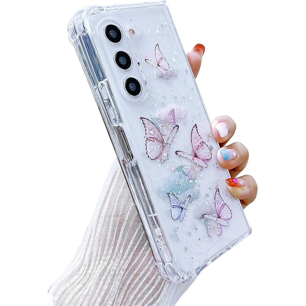 Samsung Galaxy Z Fold 7 Clear Case Sparkle Butterfly Pink Glitter Cover